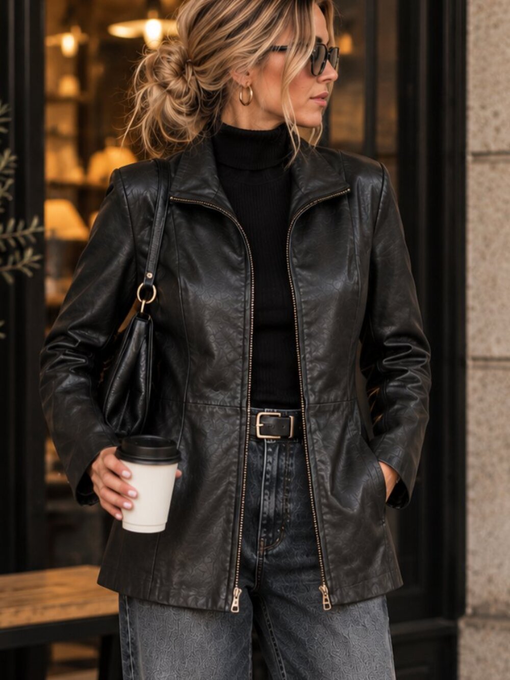 Danier Italian Leather Black Fitted Jacket Genuine Leather Y2K 90s